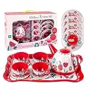 CIRBOXKids Tea Set Toy – Tin Tea Party Set with Tray | Pretend Play Tea Serving Set | Teapot, Cups, Plates & Tray | Role Play Toy for Girls Age 3+