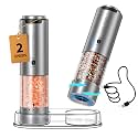 CIRCLE JOY Electric Salt and Pepper Grinder Set Stainless Steel Rechargeable Salt and Pepper Grinder Set, Variable Grinding Speed, External Adjustable Coarseness, Storage Base, White LED Light, Silver