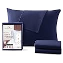 CirclesHome Pillow Protectors King Size Set of 4 with Zipper, Cotton, Navy