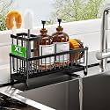 Cisily Sponge Holder for Kitchen Sink, Sink Caddy Organizer with High Brush Holder, Kitchen Countertop Organizers and Storage Essentials, Rustproof 304 Stainless Steel (Large Black, 10.62″)