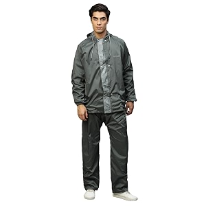 citizen real-reversible raincoat for men with adjustable in-built cap hood waterproof pant and carry pouch  durable amp lightweight polyester rainsuit  stylish denim printed