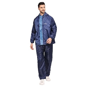 citizen real-reversible raincoat for men with adjustable in-built cap hood waterproof pant and carry pouch  durable amp lightweight polyester rainsuit  stylish denim printed