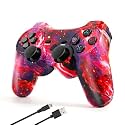 citnh wireless controller for ps3， 6-Axis High-Performance Motion Sense Dual Vibration Upgraded Gaming Controller，Perfectly adapted to ps3 and computer pc (cosmic red)