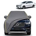 City 100% Waterproof Car Cover | Dustproof Sun Protection Cover | Soft Cotton Lining | Triple Stitched | Mirror Pocket | Antenna Pocket | All Weather Body Cover (Grey with Yellow Piping)