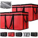 2-Pack Insulated Food Delivery Bag with Hard Bottom, XXX-Large Commercial Food Warmer, Insulated Reusable Grocery Cooler/Hot Bags, Tote Bag for Shopping/Travel, Red