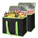 2-Pack Insulated Reusable Grocery Shopping Bag, X-Large, Black-Green