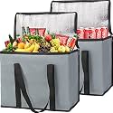 Insulated Grocery Shopping Bags, X-Large Food Delivery Bag for Delivery Drivers, Reusable Tote Cooler Bag for Travel, Dark Gray, 2-Pack