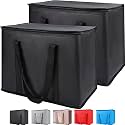 Insulated Reusable Grocery Bags, 16W x 13H x 9D, X-Large Tote Bag for Shopping/Travel, Doordash Food Cooler/Hot Delivery Bag, Black, 2-Pack