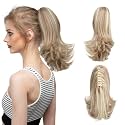 CJL HAIR Short Claw Clip Bonde Ponytail Hair Extension Drawstring Fake Hairpiece Curly Synthetic Faux Jaw Updo Wavy Pony Tails 12" Heat Friendly Fiber Hair Piece for White Women Girls Kids