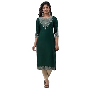 ckm women regular rayon pani zari and mirror work straight kurta  ckm1248