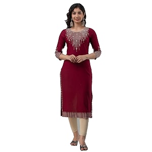 ckm women regular rayon pani zari and mirror work straight kurta  ckm1248