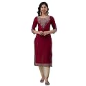 CKM Women Regular Rayon Pani Zari and Mirror Work Straight Kurta | CKM1248