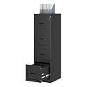 Ckzbx 4 Drawer File Cabinet with Lock, Narrow Vertical Filing Cabinet, Under Desk File Cabinets,Black Metal Dresser Cabinets for Home Office,Fit Letter/A4/Legal Size File