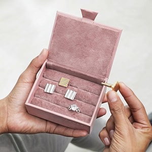 cladd international cufflinks set  jewelry ring box for men amp women  tie clips amp tie pin gift set  padded vegan leather  magnetic lock pink