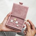 CLADD INTERNATIONAL Cufflinks Set | Jewelry Ring Box for Men & Women | Tie Clips & Tie Pin Gift Set | Padded Vegan Leather | Magnetic Lock (Pink)