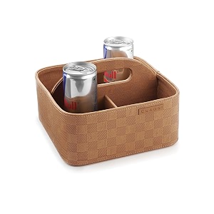 cladd international muscari square vegan leather basket ideal at kitchen office home cane holder double tone checks 4 compartment container saddle tan