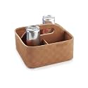 CLADD INTERNATIONAL Muscari Square Vegan Leather Basket Ideal at Kitchen, Office, Home, Cane Holder, Double Tone Checks, 4 Compartment Container, Saddle Tan