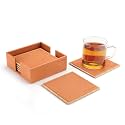 CLADD! Square Faux Leather Coaster Tea | Coffee | Home | Kitchen | Office | Daily Usage | Multipurpose | Tableware | Dining (Tan)