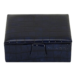 cladd international vegan leather men women cufflink jewelry ring box  earring display slot holder  tie clips storage case  strong magnetic lock organizer  small travel gift  blue