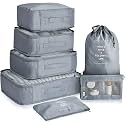 Claiez 7 Pcs Travel Organizer Pouch Packing Cubes for Clothes Space Savers Bags Cosmetics/Underwear/Socks/Shoes Toiletry Bag Laundry Organiser(Grey)