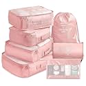 Claiez 7 Pcs Travel Organizer Pouch Packing Cubes for Clothes Space Savers Bags Cosmetics/Underwear/Socks/Shoes Toiletry Bag Laundry Organiser(Pink)