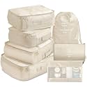 Claiez 7 Pcs Travel Organizer Pouch Packing Cubes for Clothes Space Savers Bags Cosmetics/Underwear/Socks/Shoes Toiletry Bag Laundry Organiser(Cream)