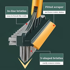 claiez 3 in 1 tummy bathroom cleaning brush with wiper - 120 rotate long handle floor scrub brush for tiles home kitchen