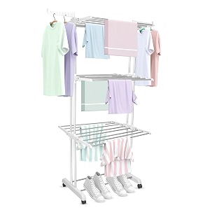 claiez - premium heavy duty stainless steel foldable cloth drying standclothes stand for dryingcloth standclothes dryerlaundry racks 3 tier white