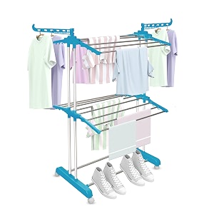claiez- premium heavy duty stainless steel foldable cloth drying standclothes stand for dryingcloth standclothes dryerlaundry racks 2 tier blue
