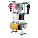 Claiez- Premium Heavy Duty Stainless Steel Foldable Cloth Drying Stand/Clothes Stand for Drying/Cloth Stand/Clothes Dryer/Laundry Racks (2 Tier) Green