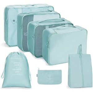claiez travel organizer bag storage printed clothes space savers bags cosmeticsunderwearsocksshoes organizer makeup bags organizer packing cubes with shoe bag for travel skyblue