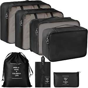 claiez travel organizer bag storage printed clothes space savers bags cosmeticsunderwearsocksshoes organizer makeup bags organizer packing cubes with shoe bag for travel black