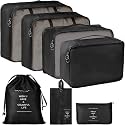 Claiez Travel Organizer Bag Storage Printed Clothes Space Savers Bags Cosmetics/Underwear/Socks/Shoes Organizer Makeup Bags Organizer Packing Cubes with Shoe Bag for travel (Black)