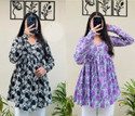 CLANGER Pack of 2 Floral Print Viscose Rayon Flared Kurta for Women (Black)
