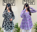 CLANGER Pack of 2 Floral Print Viscose Rayon Flared Kurta for Women (Black)