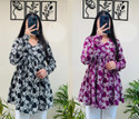 CLANGER Pack of 2 Floral Print Viscose Rayon Flared Kurta for Women (Black, Purple)