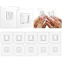 CLAPONE 10 Pcs Utility Hooks，Adhesive Hooks No-Punch Double-Sided Self-Adhesive Wall Hooks，Sticky Hooks for Bathroom Kitchen Office Hanging