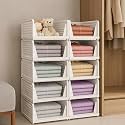 10 Pieces Stackable Wardrobe Organizer for Storage/Foldable Cupboard Organiser for Clothes/Plastic Stackable Closet Organizer/Adjustable Sliding Drawer/Foldable Shirt Storage Organizer (White)