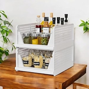 2 pieces stackable wardrobe organizer for storagefoldable cupboard organiser for clothesplastic stackable closet organizeradjustable sliding drawerfoldable shirt storage organizer white