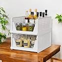 2 Pieces Stackable Wardrobe Organizer for Storage/Foldable Cupboard Organiser for Clothes/Plastic Stackable Closet Organizer/Adjustable Sliding Drawer/Foldable Shirt Storage Organizer (White)