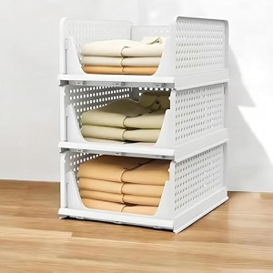 3 pieces stackable wardrobe organizer for storagefoldable cupboard organiser for clothesplastic stackable closet organizeradjustable sliding drawerfoldable shirt storage organizer white