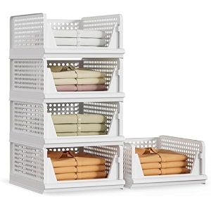 5 pieces stackable wardrobe organizer for storagefoldable cupboard organiser for clothesplastic stackable closet organizeradjustable sliding drawerfoldable shirt storage organizer white