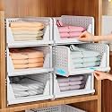 6 Pieces Stackable Wardrobe Organizer for Storage/Foldable Cupboard Organiser for Clothes/Plastic Stackable Closet Organizer/Adjustable Sliding Drawer/Foldable Shirt Storage Organizer (White)