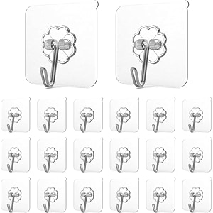 clapone adhesive hooks for hanging heavy duty wall hooks 20 pack removable sticky ceiling hooks transparent self adhesive shower hooks water amp oil proof strong