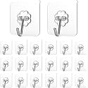 CLAPONE Adhesive Hooks for Hanging, Heavy Duty Wall Hooks 20 Pack, Removable Sticky Ceiling Hooks, Transparent Self Adhesive Shower Hooks, Water &amp; Oil Proof Strong