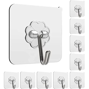 clapone adhesive wall hooks for hanging heavy duty hooks for walls no damage towel sticky clear hooks waterproof home bathroom kitchen office and outdoor 10 pack