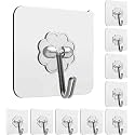 CLAPONE Adhesive Wall Hooks for Hanging Heavy Duty Hooks for Walls No Damage, Towel Sticky Clear Hooks, Waterproof, Home, Bathroom, Kitchen, Office, and Outdoor 10 Pack