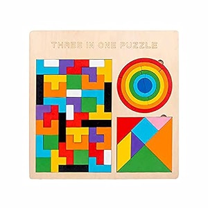 clapone wooden blocks puzzles 3-in-1 russian blocks octagon puzzle tangrams puzzles brain teasers toy logic game montessori stem educational toys present for kids and adults