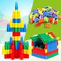CLAPONE Kid Colorful Wooden Board Game Domino Blocks Game Set: Educational Toy for Building, Stacking, Toppling, and Tumbling (2 in 1 Purse Push Popper Bubbles (85PCS Plastic Block, Bullet Block)