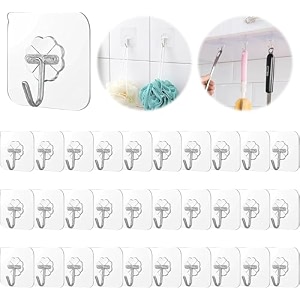 clapone self adhesive wall hooks 30 pcs heavy duty hooks for hanging no damage transparent seamless waterproof rustproof stainless steel bathroom shower outdoor kitchen towel coats hooks
